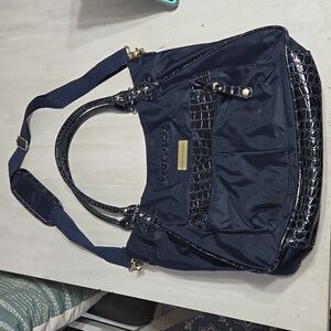 SAMANTHA BROWN Navy Black Croc Embossed Tote Carry-On Overnight Weekender Bag